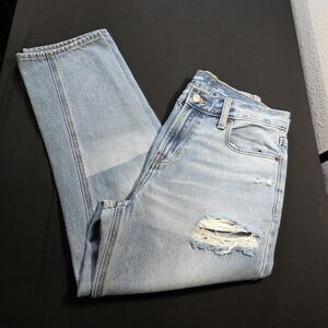 Old Navy, High Rise Slouch Straight Light Blue Bleached Distressed Jeans, Size 2